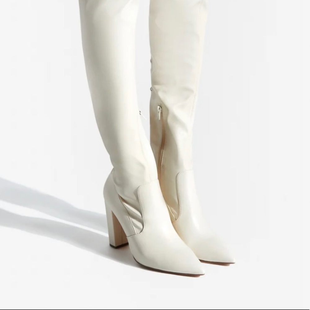Tayson High Block Heel Boot, color: bone, size: 8.5, Lightly used